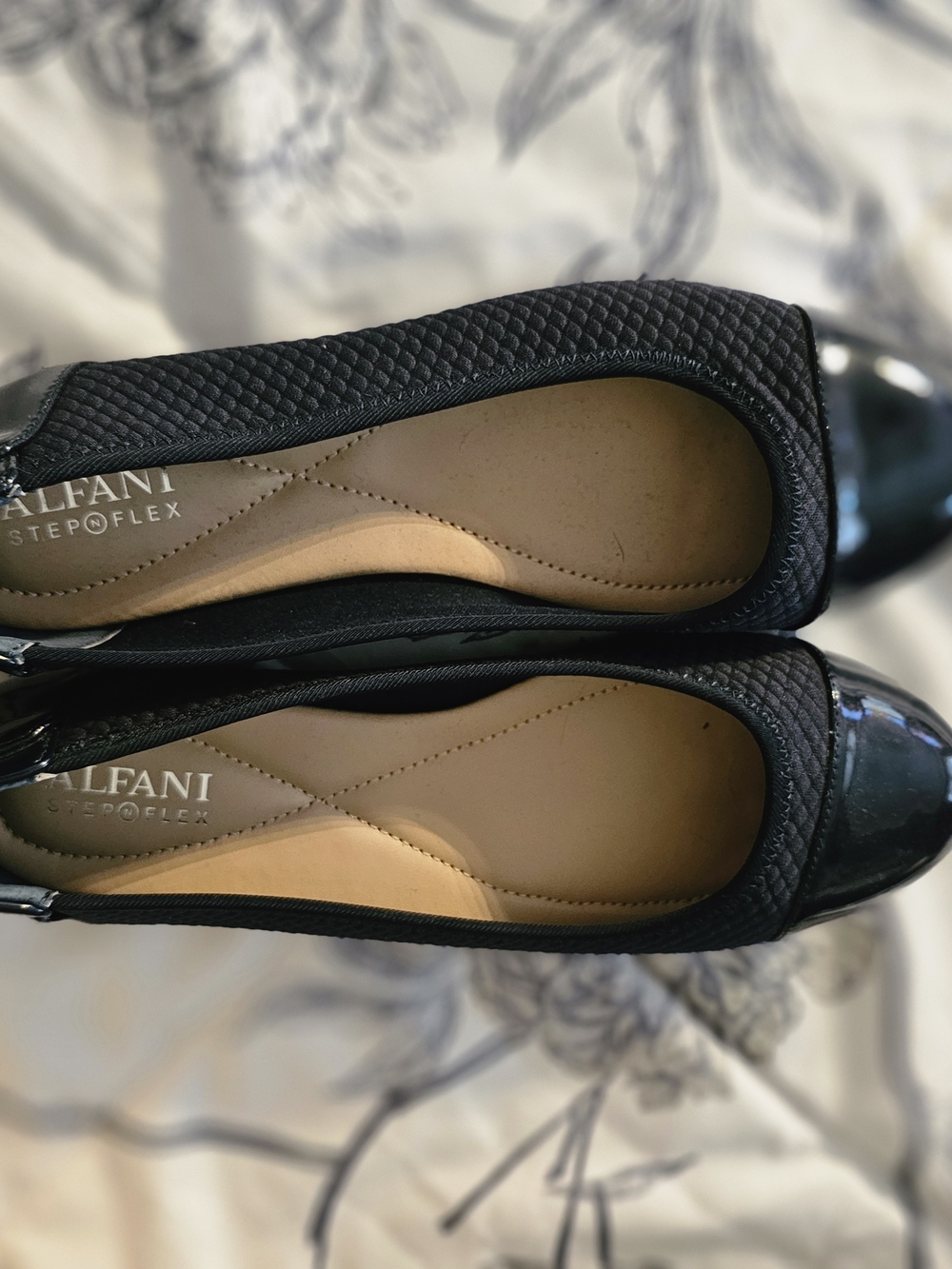 Alfani Black Quilted Ballet Flats with Patent Cap Toe